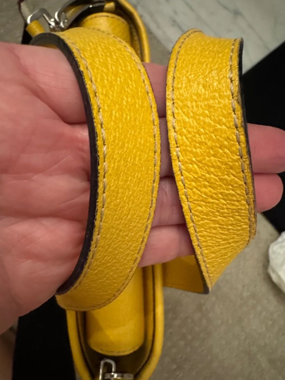 Burberry Yellow Pebbled Leather Mini Bag with Striped Strap - Picture 12 of 13